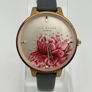 Ted Baker Watch Women 36mm Rose Gold Case Floral Dial Gray Band-‎ New Battery